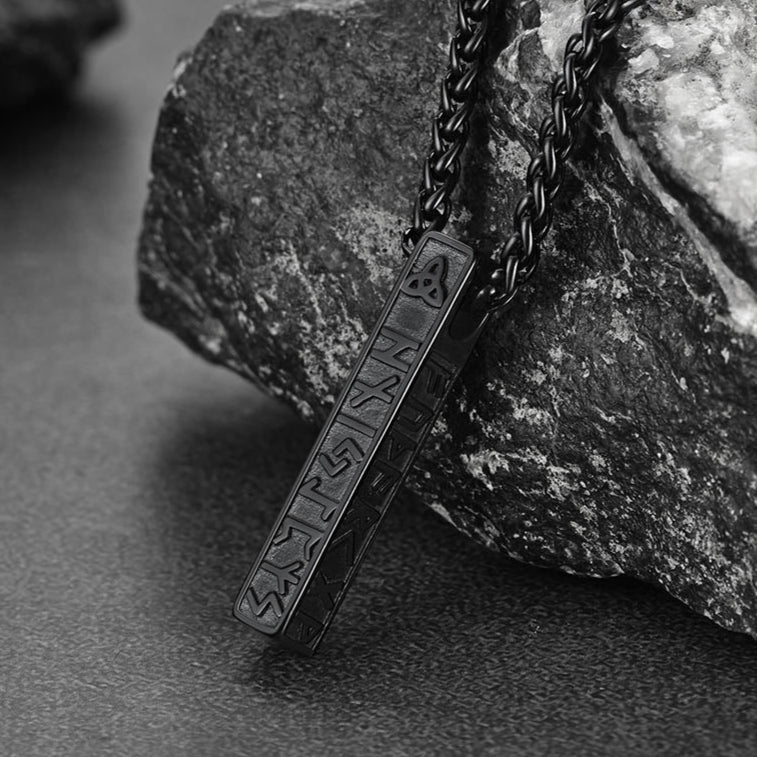 Engraved Viking Runes Bar Necklace Pendant Jewelry For Men