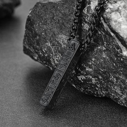 Engraved Viking Runes Bar Necklace Pendant Jewelry For Men