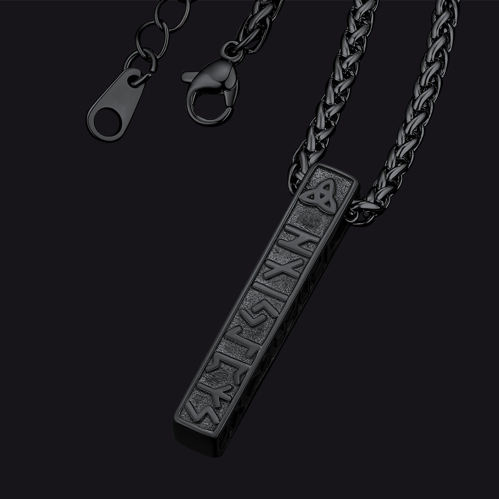 FaithHeart Custom Viking Runes Necklace Vertical Bar Amulet Pendant For Men FaithHeart