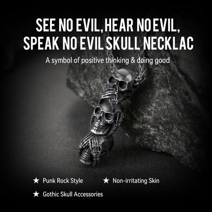 See No Evil, Hear No Evil, Speak No Evil Skull Necklace For Men