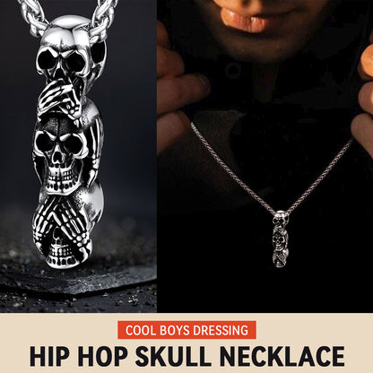 See No Evil, Hear No Evil, Speak No Evil Skull Necklace For Men