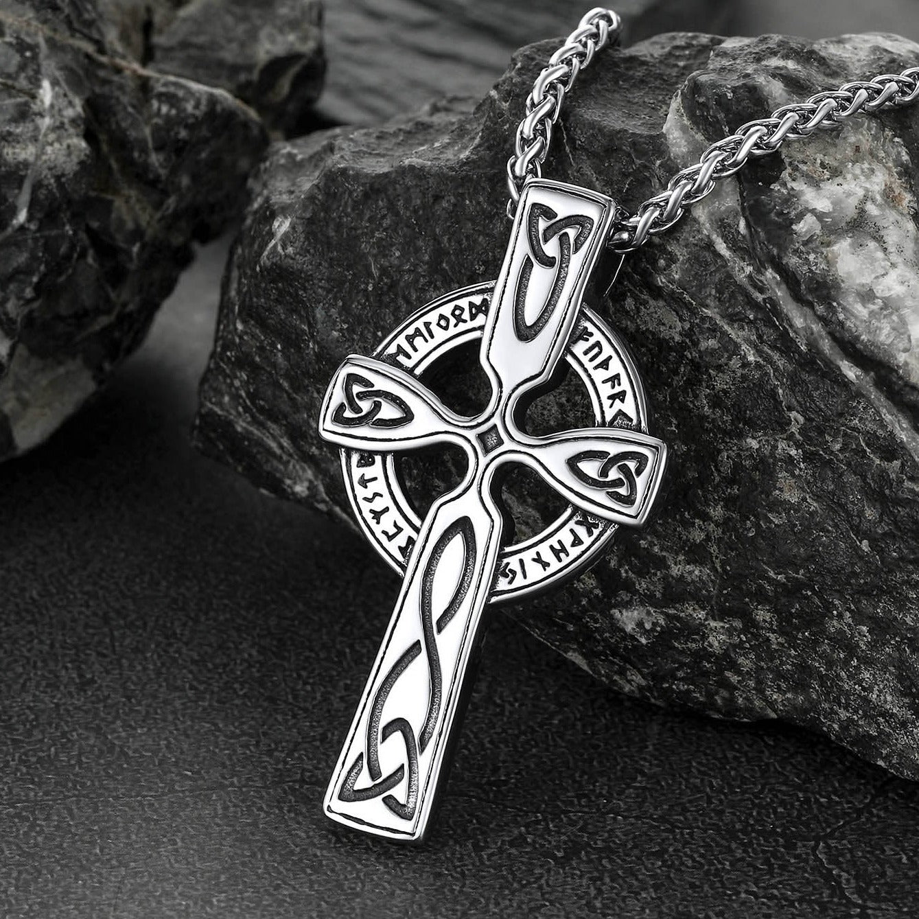 FaithHeart Celtic Knot Cross Necklace with Viking Runes for Men FaithHeart