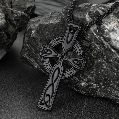 FaithHeart Celtic Knot Cross Necklace with Viking Runes for Men FaithHeart