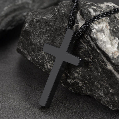 FaithHeart Engraved Plain Cross Pendant Necklace for Men FaithHeart