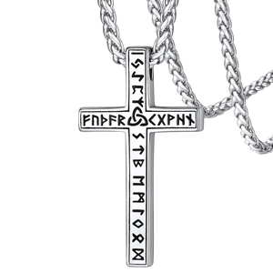 FaithHeart Viking Runes Cross Necklace Pendant for Men FaithHeart
