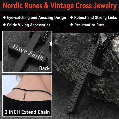 Norse Viking Cross Necklace Amulet Pendant for Men Women