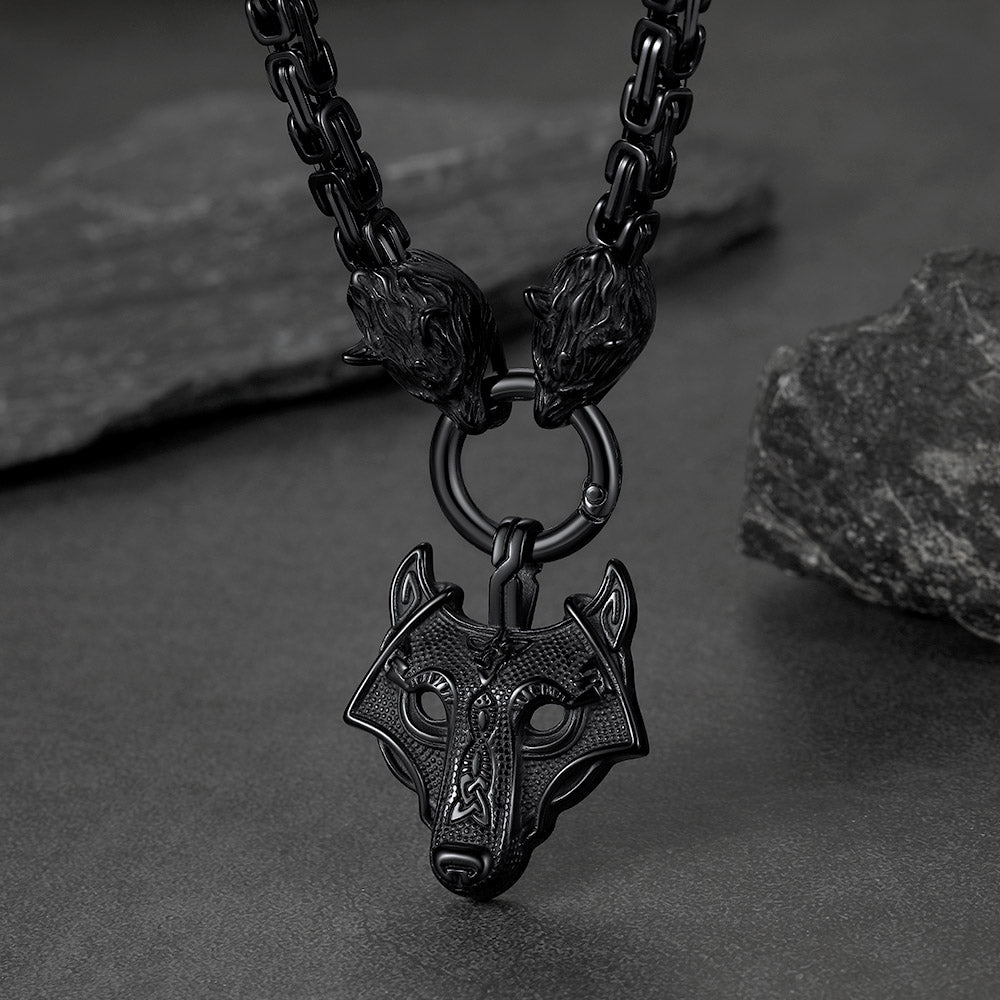 FaithHeart Viking Wolf Head Pendant Norse Fenrir Amulet Necklace FaithHeart