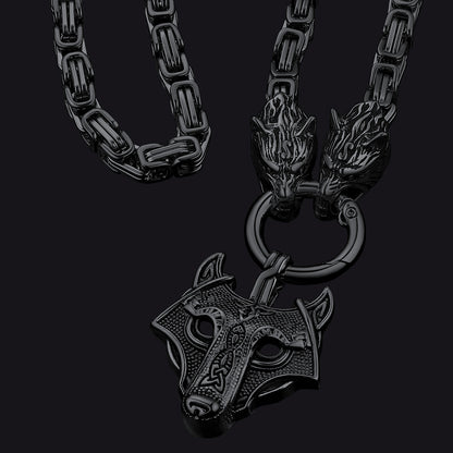 FaithHeart Viking Wolf Head Pendant Norse Fenrir Amulet Necklace FaithHeart