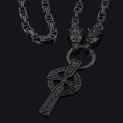 FaithHeart Viking Celtic Knot Necklace Wolf Head Chunky Pendant FaithHeart