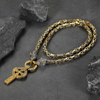 FaithHeart Viking Celtic Knot Necklace Wolf Head Chunky Pendant FaithHeart