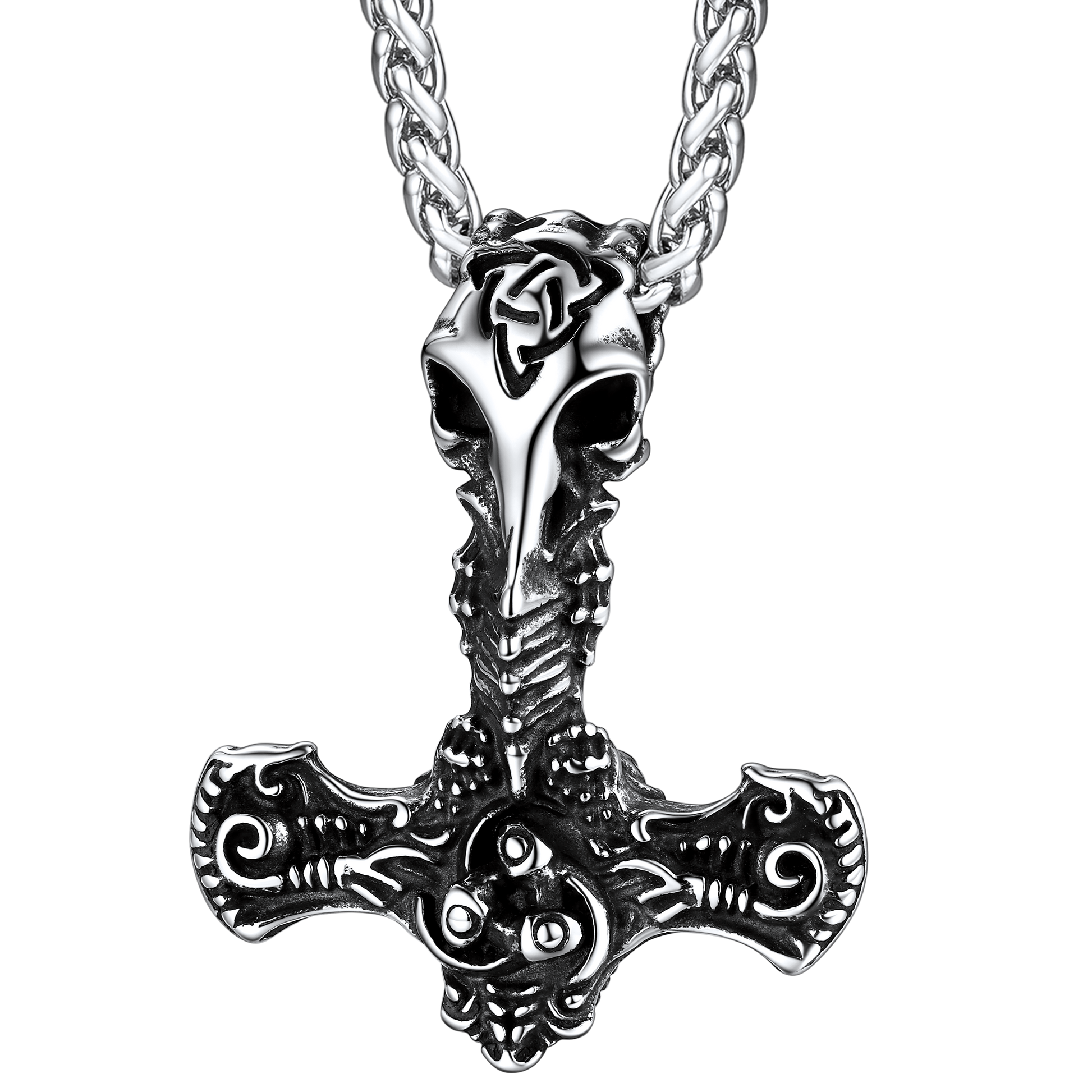 FaithHeart Viking Raven Thor's Hammer Necklace Pendant for Men FaithHeart