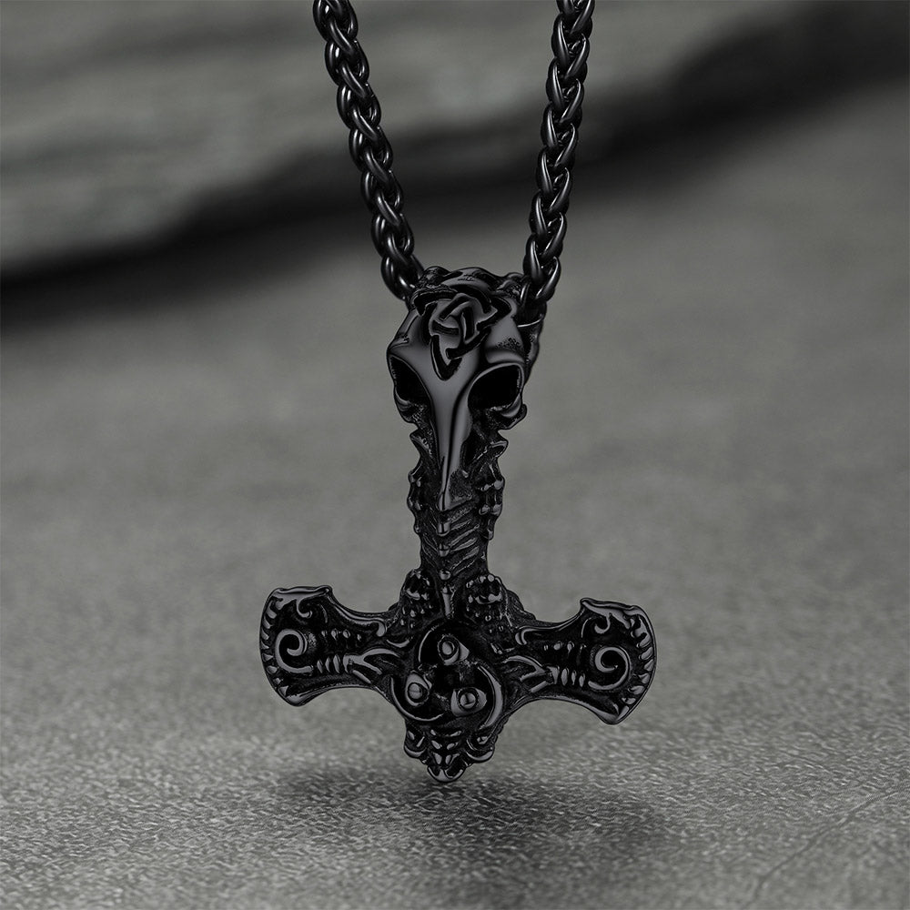 FaithHeart Viking Thor's Hammer Raven Necklace Pendant for Men FaithHeart