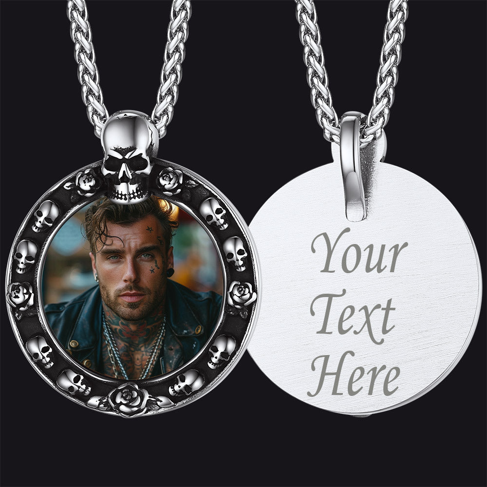 Customized Engraved Photo Necklace Skull