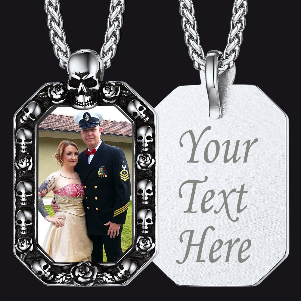 Customized Picture Dog Tag Necklace Skull Memorial Gift