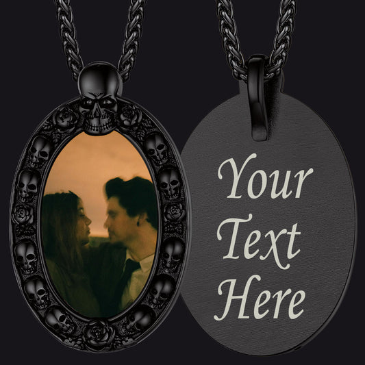 FaithHeart Personalized Oval Photo Pendant Necklace with Gothic Skull FaithHeart