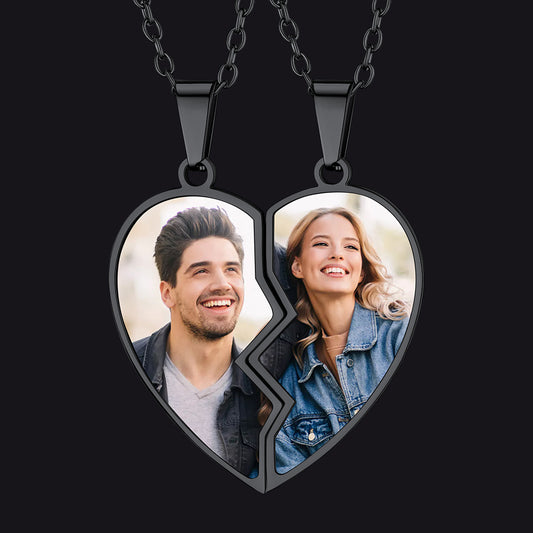Customized Picture Heart Matching Necklace for Coupleimg