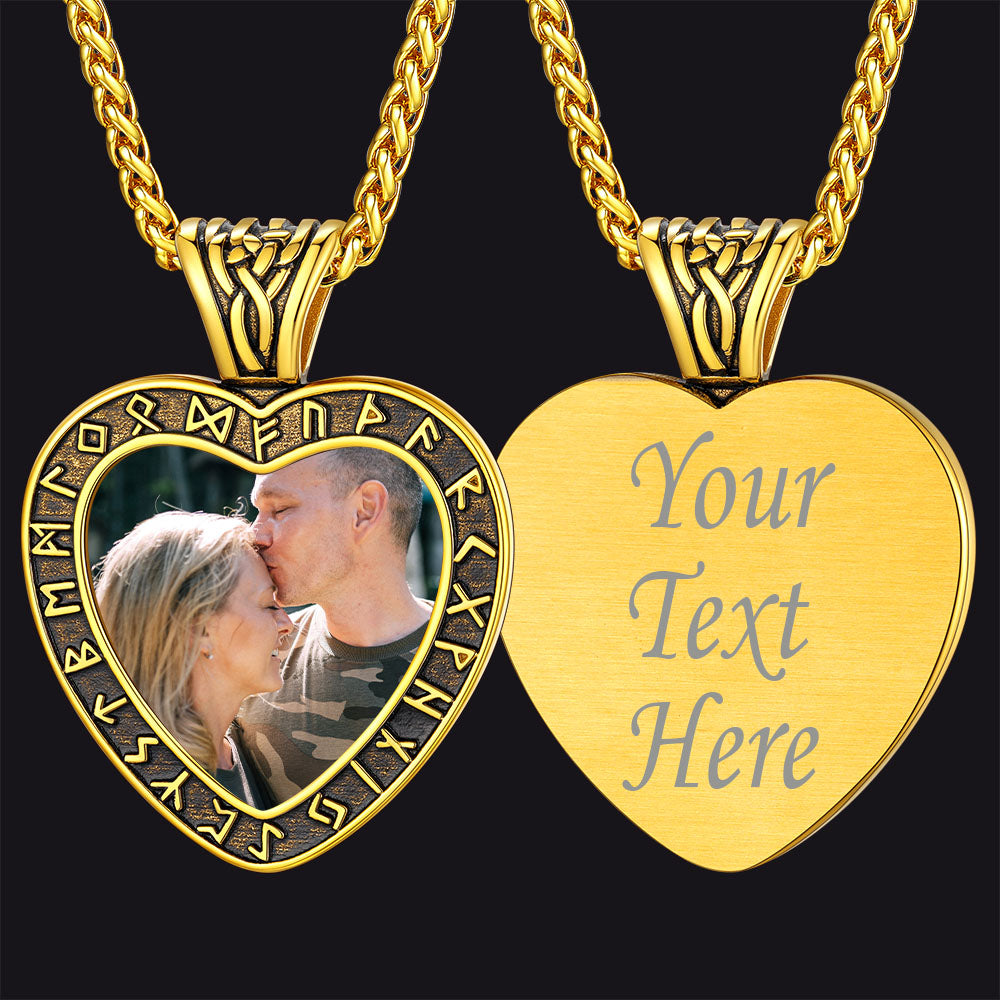 FaithHeart Personalized Photo Heart Necklace with Rune FaithHeart