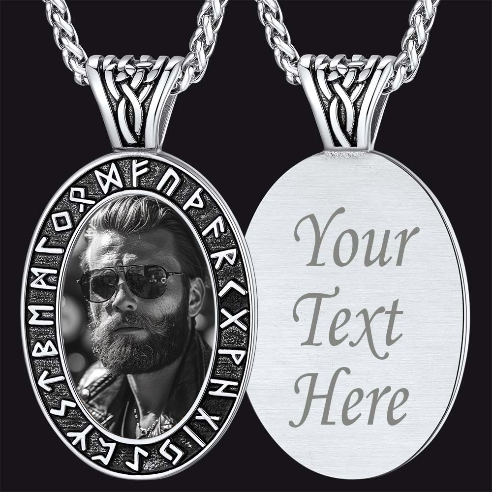 Customized Engraved Picture Necklace Viking Runes