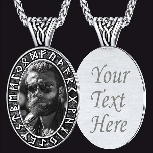 FaithHeart Customized Engraved Picture Necklaces with Runes FaithHeart