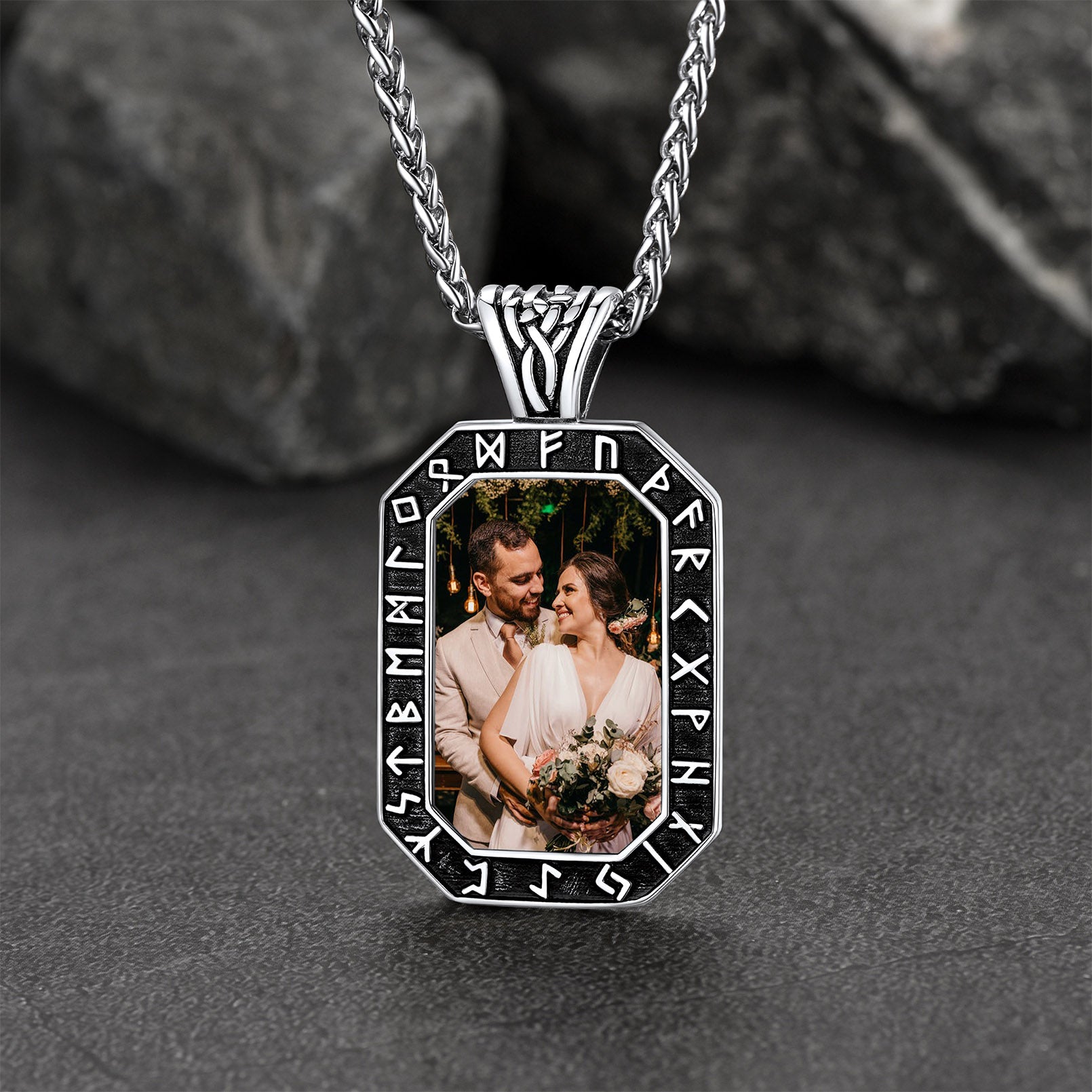 Engraved Custom Photo Dog Tags Necklace with Runes for Men FaithHeart