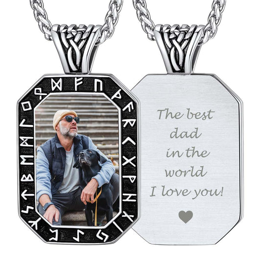 Engraved Custom Photo Dog Tags Necklace with Runes for Men FaithHeart