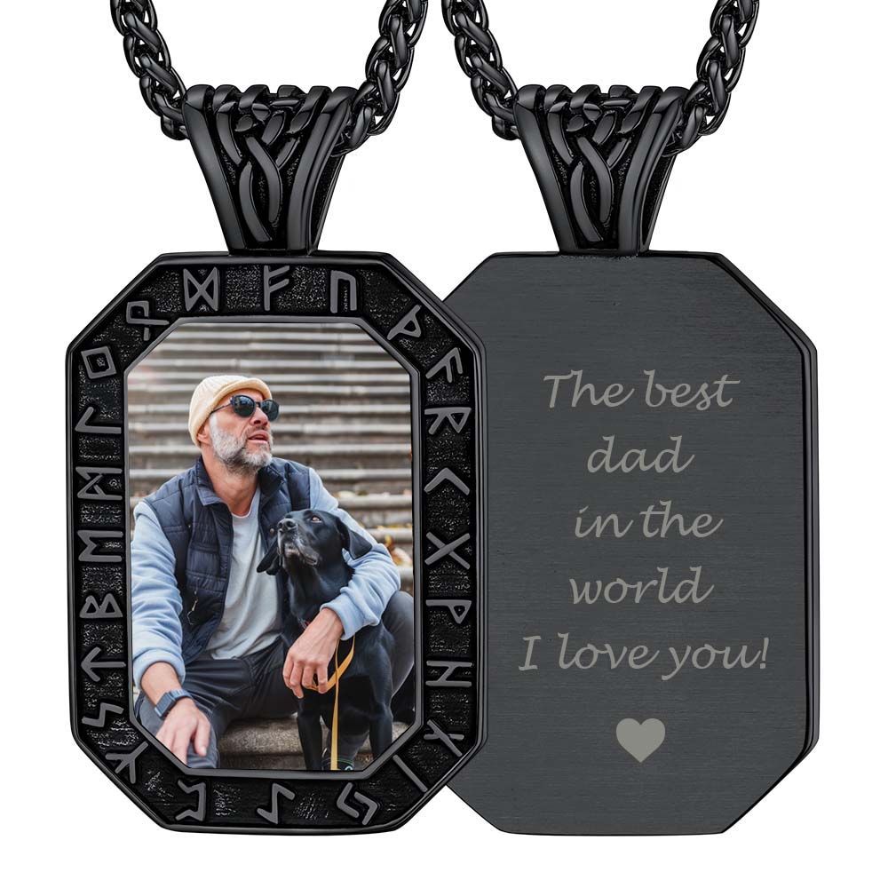 Engraved Custom Photo Dog Tags Necklace with Runes for Men FaithHeart