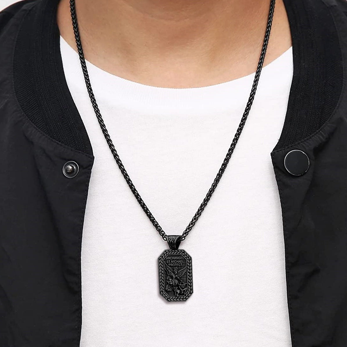 Archangel Saint Michael Dog Tags Pendant Necklace for Men FaithHeart