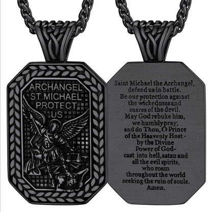 Archangel Saint Michael Dog Tags Pendant Necklace for Men FaithHeart