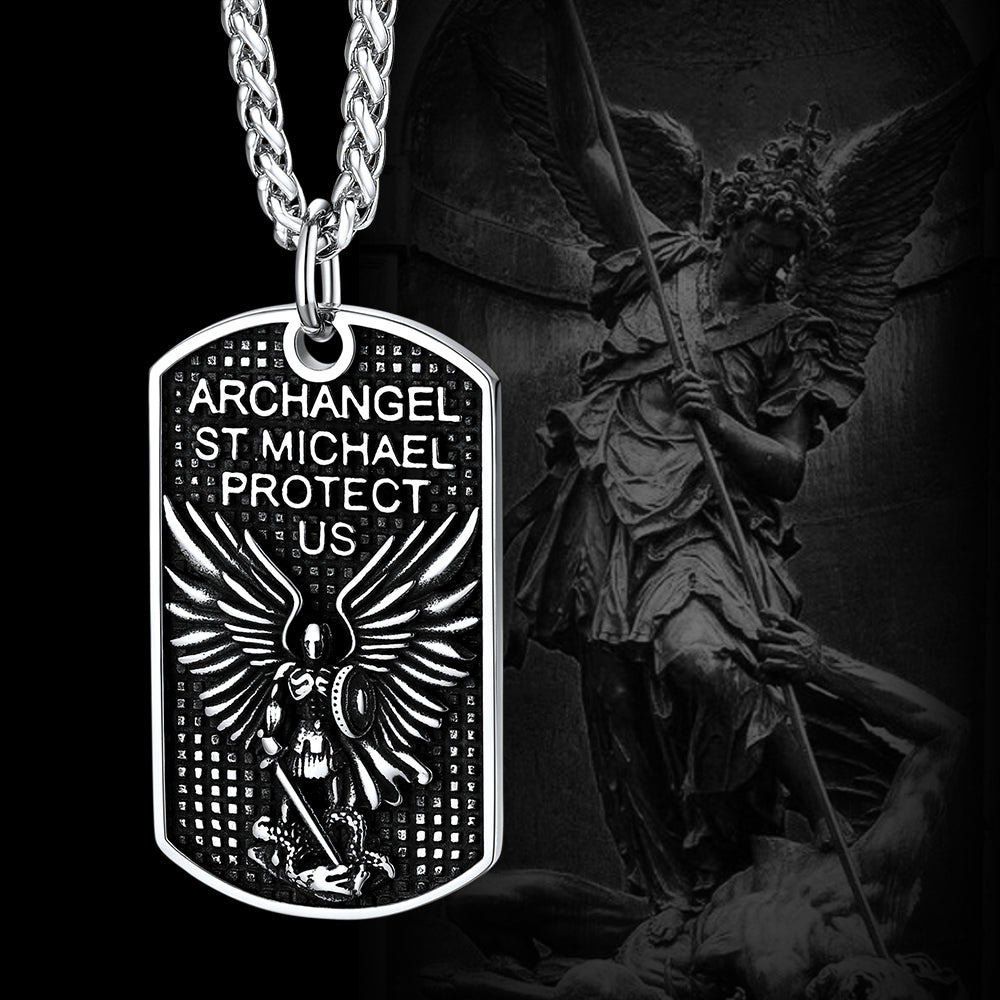 Catholic Archangel Saint Michael Dog Tag Necklace for Men