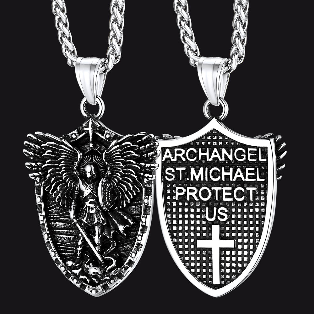 FaithHeart Shield Archangel St. Michael Pendant Necklace for Men FaithHeart