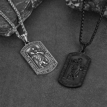 FaithHeart Saint Christopher Dog Tag Pendant Necklace Stainless Steel Catholic Jewelry FaithHeart