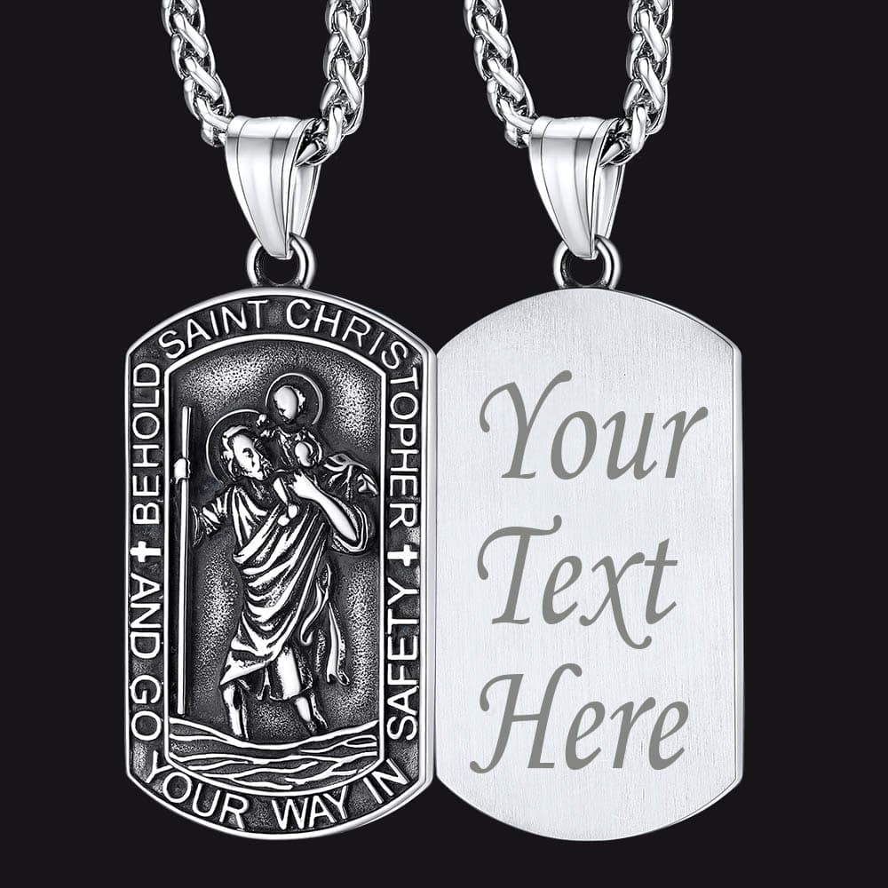 FaithHeart Saint Christopher Dog Tag Pendant Necklace Stainless Steel Catholic Jewelry FaithHeart