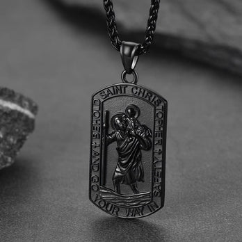 FaithHeart Saint Christopher Dog Tag Pendant Necklace Stainless Steel Catholic Jewelry FaithHeart