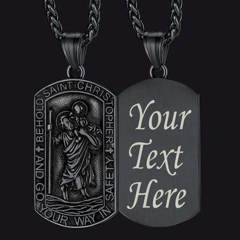 FaithHeart Saint Christopher Dog Tag Pendant Necklace Stainless Steel Catholic Jewelry FaithHeart