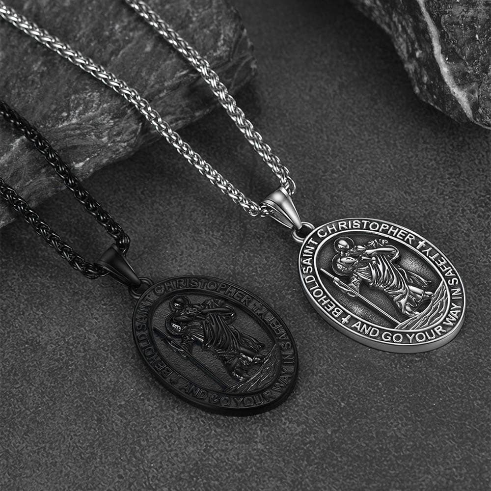 FaithHeart Saint Christopher Oval Pendant Necklace Stainless Steel Catholic Jewelry FaithHeart