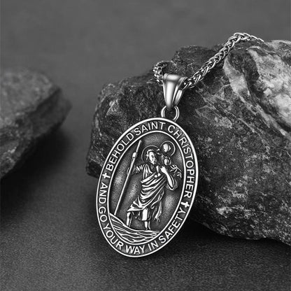 FaithHeart Saint Christopher Oval Pendant Necklace Stainless Steel Catholic Jewelry FaithHeart