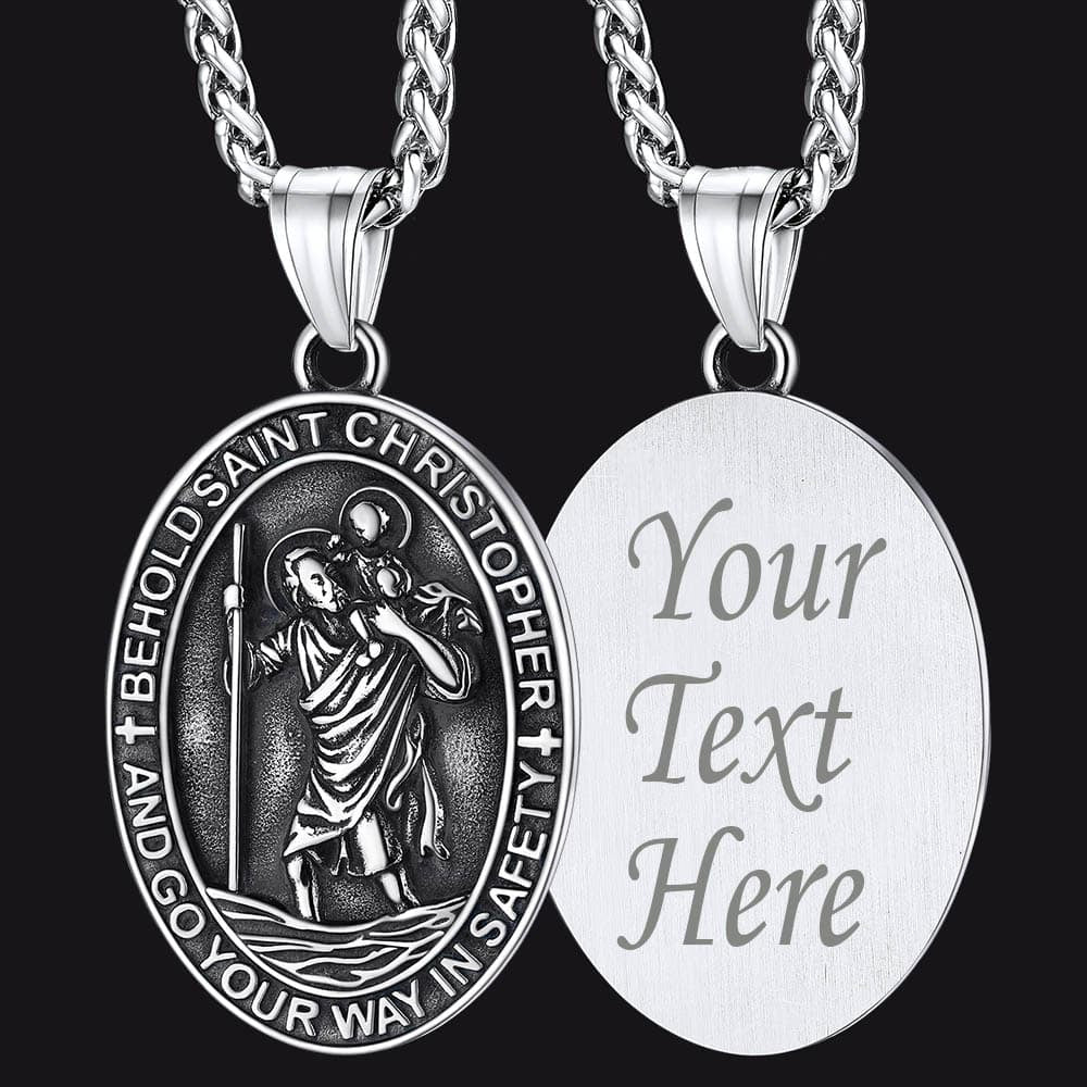FaithHeart Saint Christopher Oval Pendant Necklace Stainless Steel Catholic Jewelry FaithHeart
