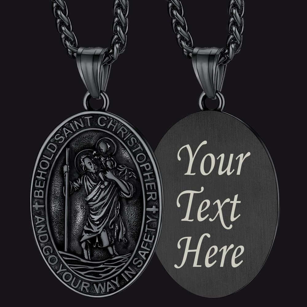 FaithHeart Saint Christopher Oval Pendant Necklace Stainless Steel Catholic Jewelry FaithHeart