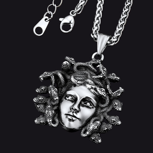 FaithHeart Medusa Necklace Stainless Steel Vintage Gothic Necklace Medusa Athena Jewelry FaithHeart