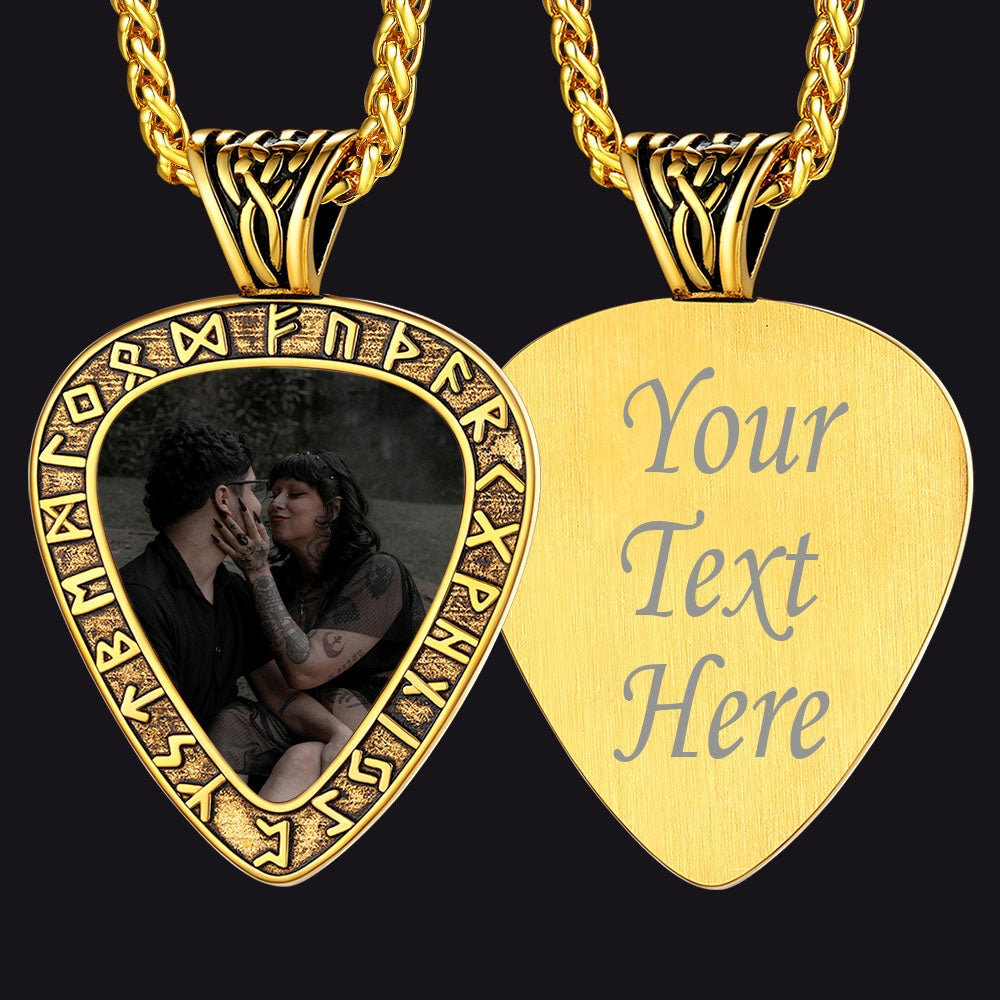 FaithHeart Custom Engraved Heart Photo Pendant Necklace with Runes FaithHeart