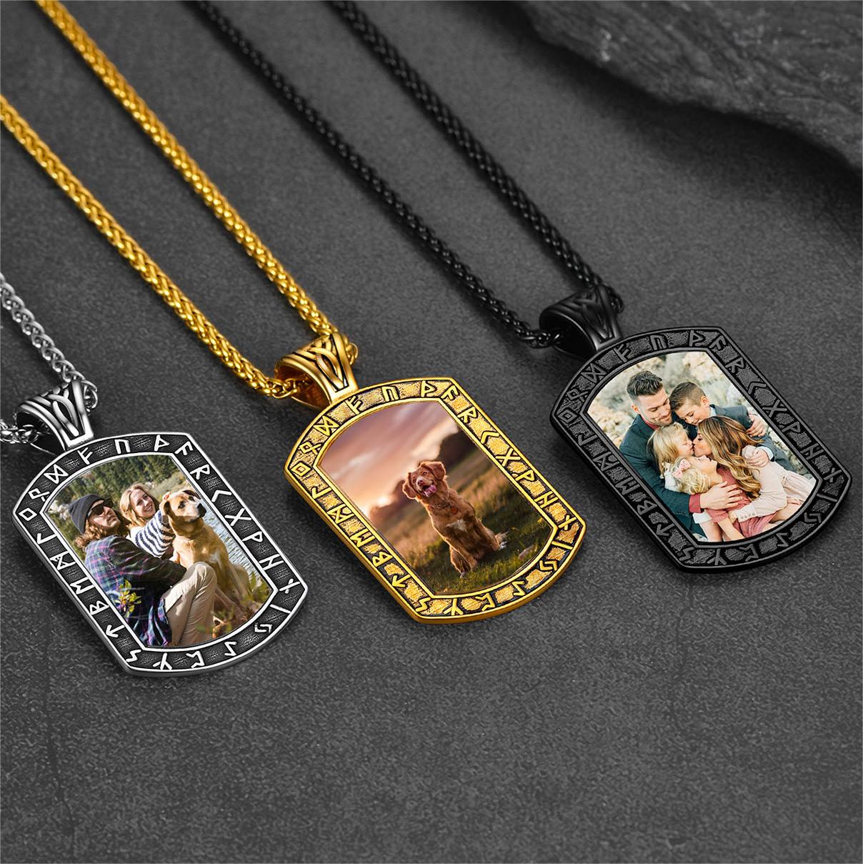 Personalized Picture Engraved Dog Tag Necklace with Runes FaithHeart