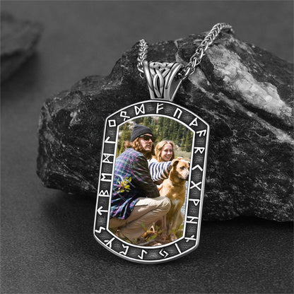 Personalized Picture Engraved Dog Tag Necklace with Runes FaithHeart