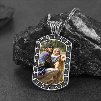 Personalized Picture Engraved Dog Tag Necklace with Runes FaithHeart