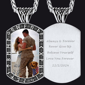 Personalized Picture Engraved Dog Tag Necklace with Runes FaithHeart