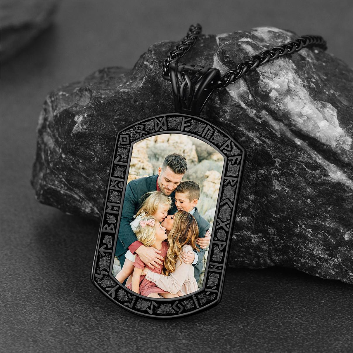 Personalized Picture Engraved Dog Tag Necklace with Runes FaithHeart