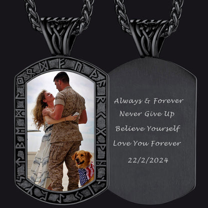 Personalized Picture Engraved Dog Tag Necklace with Runes FaithHeart