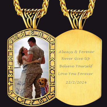 Personalized Picture Engraved Dog Tag Necklace with Runes FaithHeart