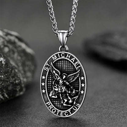 FaithHeart Saint Michael Oval Necklace Stainless Steel Religious Protector Pendant Archangel Jewelry FaithHeart Jewelry