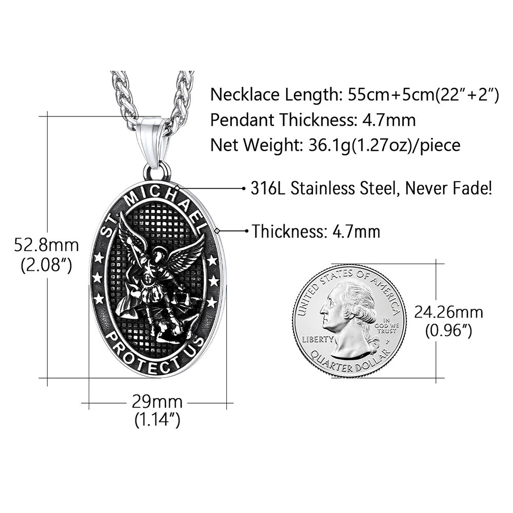 Oval Archangel Saint Michael Necklace Medal