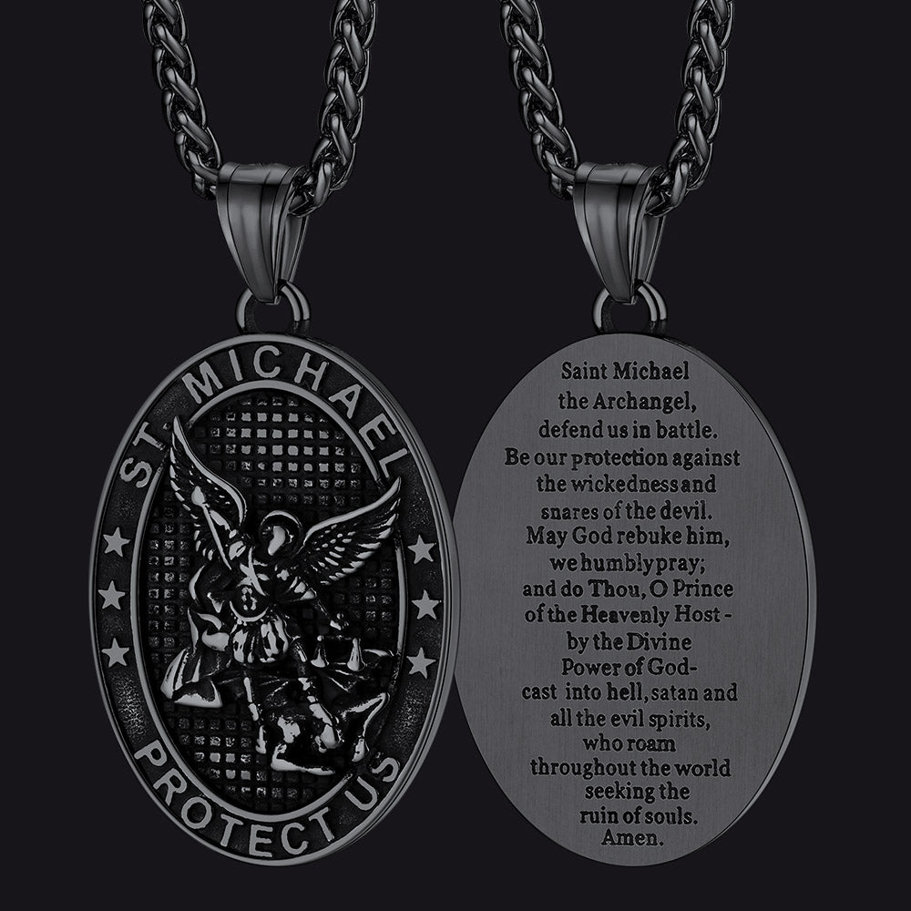 FaithHeart Saint Michael Oval Necklace Stainless Steel Religious Protector Pendant Archangel Jewelry FaithHeart Jewelry